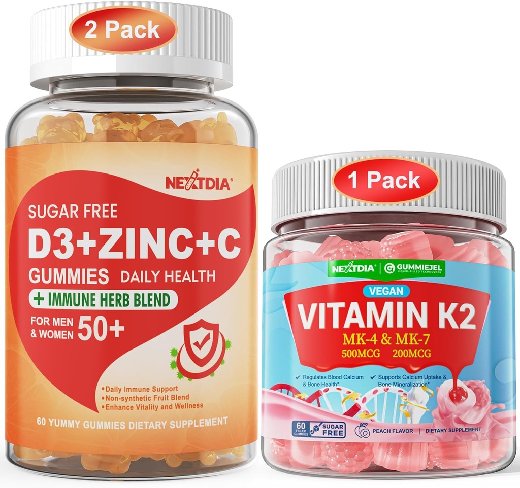Sušina: vitamín C + D3 + zinkové Gummy pre dospelých 50 + & Vitamín K2 Gummy
