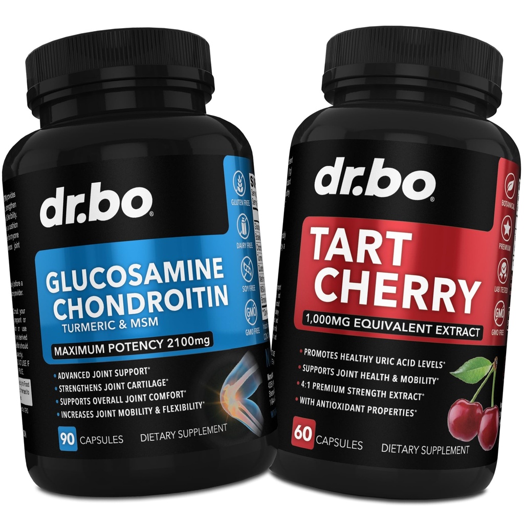 Glukozamín Chondroitín MSM Turmeric & Tart Cherry - Joint Health Supplement Knee Bone & Joints, Chirurg Acid Uric Cleanse Flush Antioxidant Pills - Joint Support Pills & Tart Cherry Extract Capsules