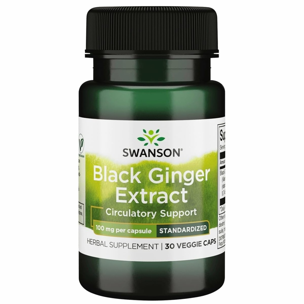 Swanson Black Ginger Extract - podporuje zdravý krvný obeh a fyzickú vigor - Môže pomôcť zdravie srdca, svalového tkaniva, a pohodu - (30 Veggie kapsule, 100mg Každý) 1 balenie