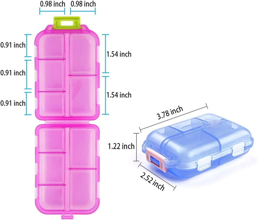 Malá cestovná pilulka Organizátor, 10 Compartment Pill Case Planner, Prenosné Skladovanie Daily Medcine Container Capsule Dispenser for Storage Medication, Meds, Vitamín, Rybí olej, Supplement, Blue