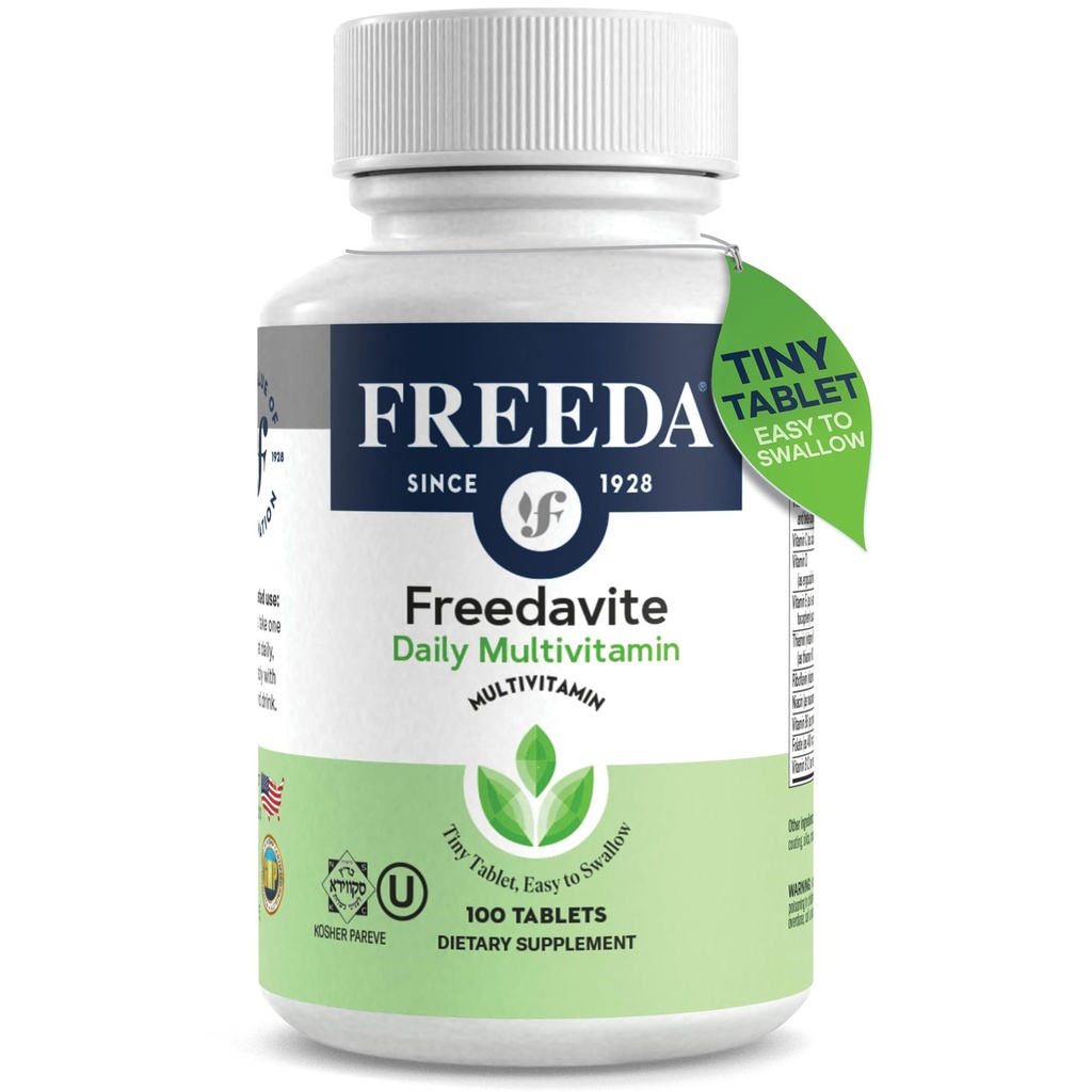 Freedavite Tiny Tableta - Stredne silný multivitamín pre mužov a ženy - vitamín A, C, D, E, B1, B2, B6, B12, biotín, vápnik, zinok, železo, horčík, mangán, meď, selén, jód - 100 g