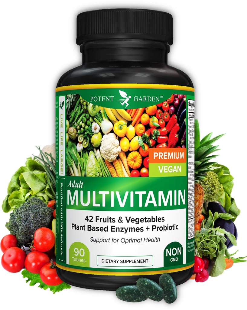 Silná záhrada Dospelý multivitamín pre ženy a mužov, 42 Ovocie a zelenina Plus probiotiká, podporuje energetický metabolizmus a imunitný systém, denný multivitamín pre mužov a ženy bez GMO, 90 kariet, 30 porcií