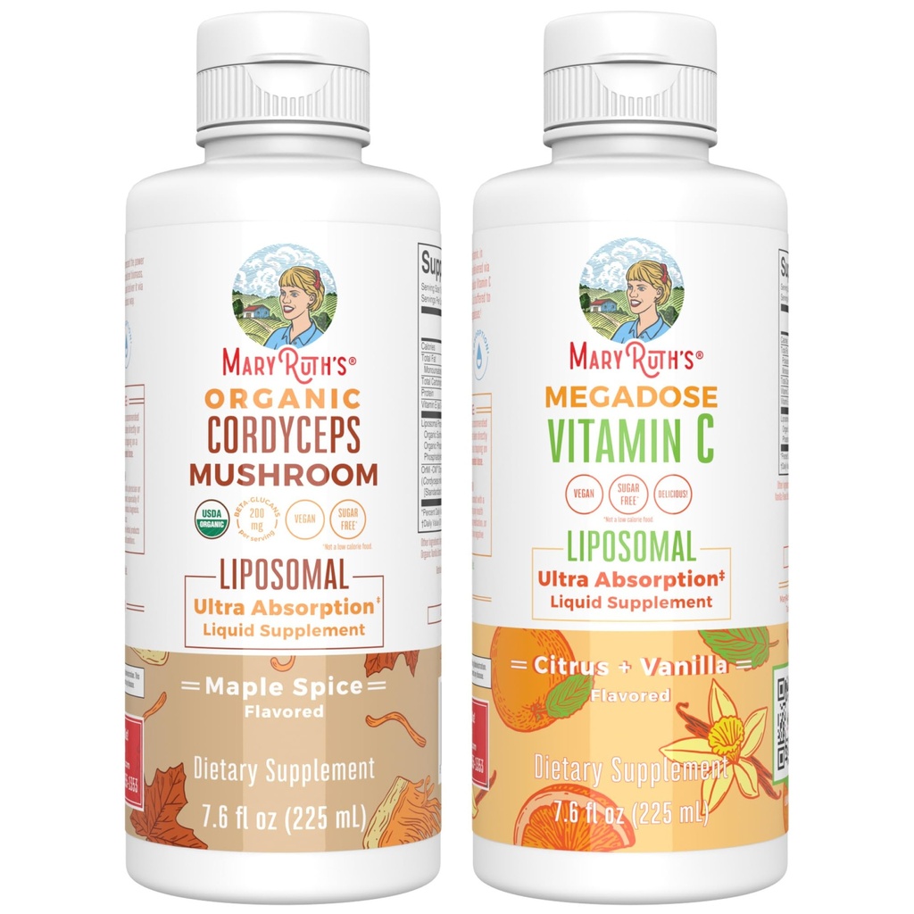 MaryRuth Organics Cordyceps Lipozomal (Maple Spice) & Vitamín C (Citrus & Vanilla) 