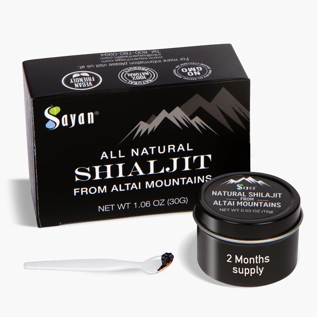 Sayan Pure Authentic Altai Shilajit Resin - 15 Grams, 2 mesiac dodávky - vysoká účinnosť organické Fulvic Acid Supplement pre ženy a mužov na podporu imunitného systému, energie, & Detox - Vegan, non-GMO