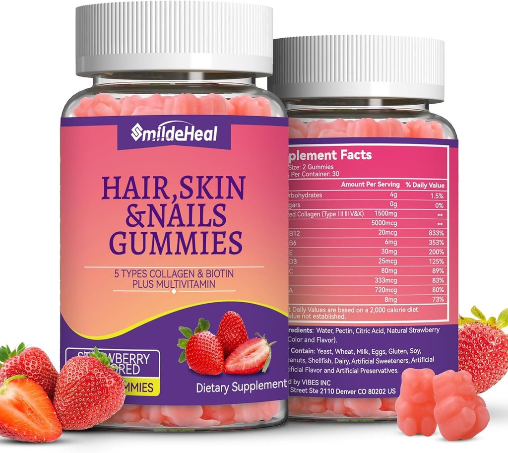 2 balenie vlasov kože a nechtov Gumies s biotín kolagén vitamíny pre ženy - podpora zdravé vlasy, koža a nechty - 120 počet