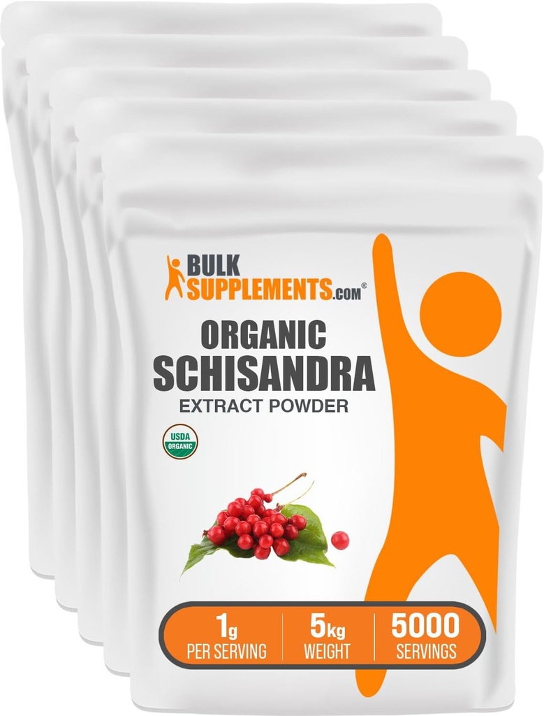 BulkSupplements.com Organic Schisandra Extract Powder - Schisandra Supplement, from Schisandra Berries - Herbal Supplement, Gluten Free - 1000mg per Serving, 5kg (11 libier) (Pack of 5)