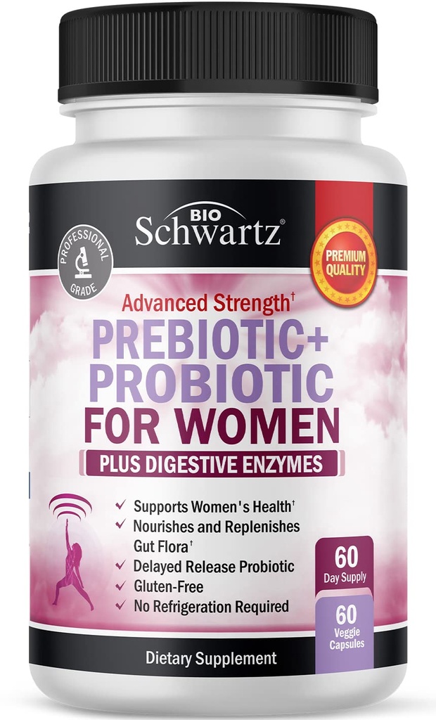 Prebiotiká a probiotiká pre ženy - s Black Cohosh a Red Clover pre Gut, Vaginal a Immune Health Support, Celopotravinové Digestívne Enzymes Kapsule, Lactobacillus Probiotic Supplement, 60 Počet