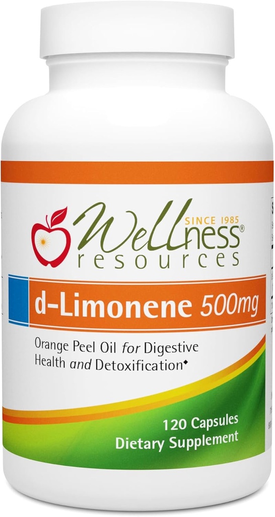 Wellness Resources High Potency d-Limonene Kapsule 500mg, 120 Kapsule - Orange Peel Extract od Digestive Health, Heartburn, Acid Reflux, Detoxifikácia