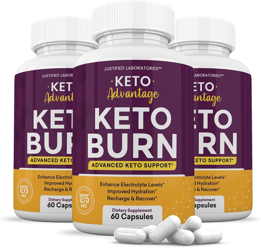 (3 Pack) Keto Advantage Keto Burn Pills 1275MG New & Improved Formula Contains Apple Cider Vinegar Extra Virgin Olive Oil Powder Green Tea Leaf 180 Capsules