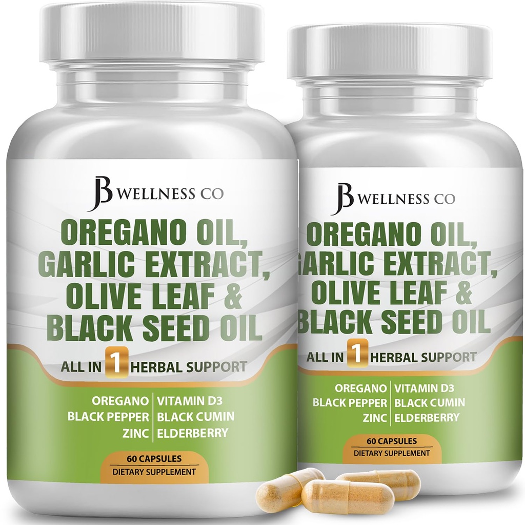 JB Wellness Oregano olej, cesnak extrakt, Olive Leaf, s Astragalus - Imunitná podpora a trávenie zdravie doplnok pre ženy a mužov - 120 Počet