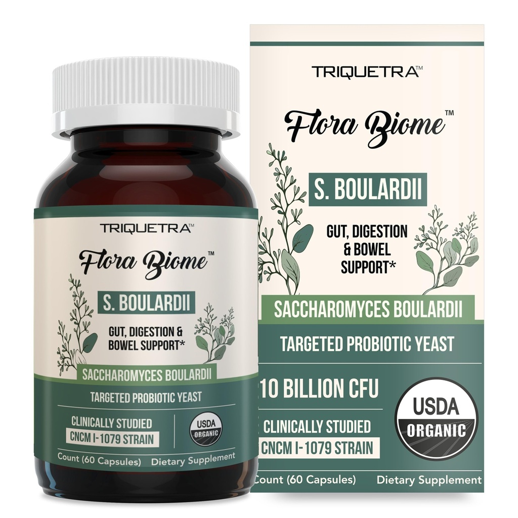 Organické Saccharomyces Boulardii - 10 miliárd CFU - Klinicky validovaný CNCM I-1079 Probiotický kmeň - Gut, Digestion & Healthy Bowel Support - Prvá organická forma S. Boulardii Probiotic - 60 Počet