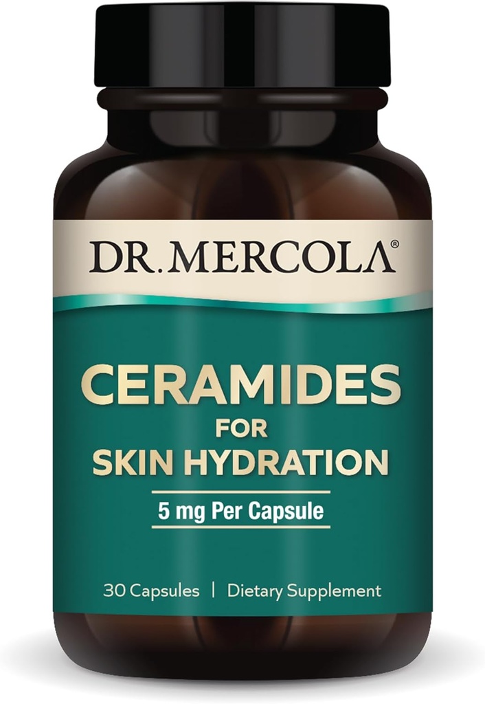 Dr. Mercola Ceramides for Skin Hydration, 30 Servings (30 Kapsule), 5 mg per Capsule, Dietary Supplement, Propaguje vzhľad kože, Non-GMO
