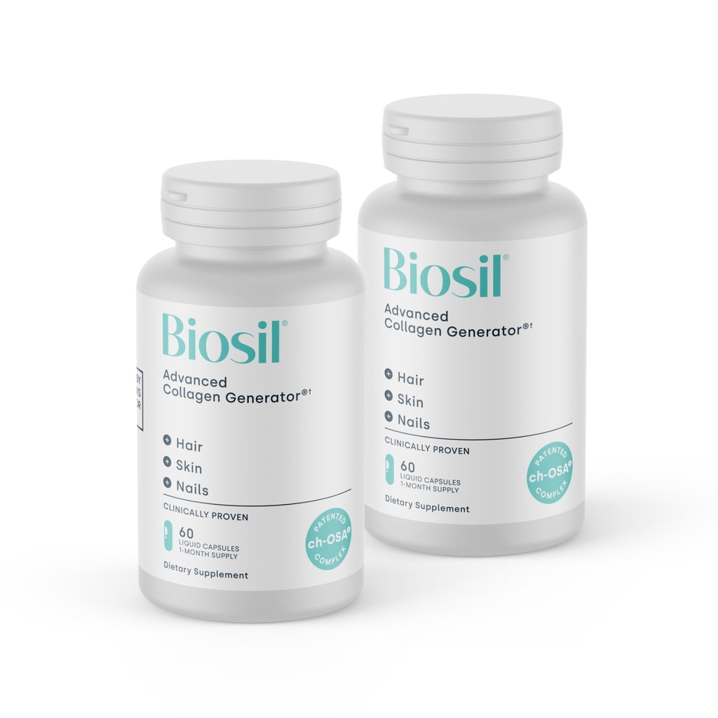 Biosil Collagen Booster Supplement - 60 tekutých kapsúl, balenie 2 - Patentovaný ch-OSA aktivátor pre pokožku, vlasy, nechty a kĺby - podporuje prirodzenú výrobu - 60-Deň dodávky