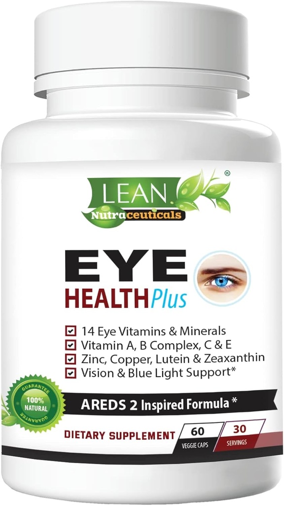 Areds 2 Eye Health Plus w/ Copper, Vitamín A B C E, luteín a zeaxantín, Quercetin, zinok, čučoriedkový extrakt, biotín - očná starostlivosť, suchosť, kmeň, nočná vízia doplnok pre dospelých 60 kapsúl
