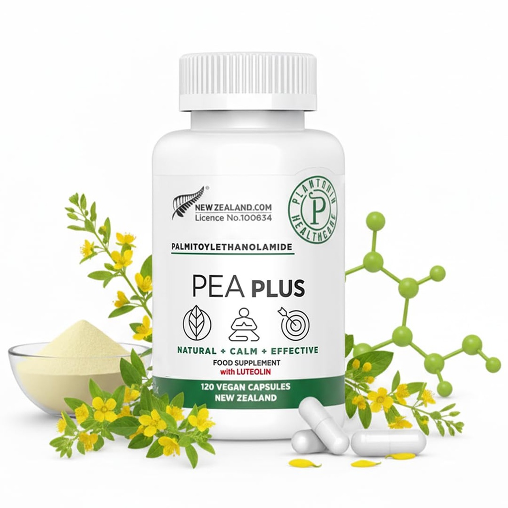Nový Zéland - Palmitoyletanolamid 600mg + luteolín - Mikronizované Pea Supplements - 120 Vegan Kapsule