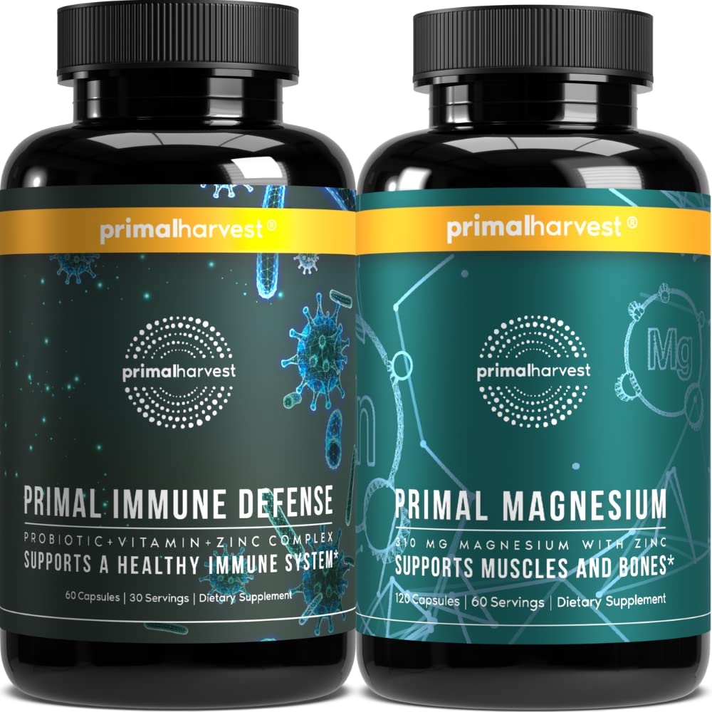 Horčík Supplement & Imunity Defense Doplnky pre ženy a mužov Primal Harvest - Spoločná podpora Kapsule a probiotiká + Zinok + vitamín komplexy Bundle