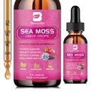 Sea Moss Liquid Drops - Organic Black Seed Oil Irish Sea Moss Gel s Burdock Root, Bladderwrack, Elderberry, Vitamín C, D3, 6X Silnejší Seamos Gel pre trávenie, zdravie vlasov - Vegan