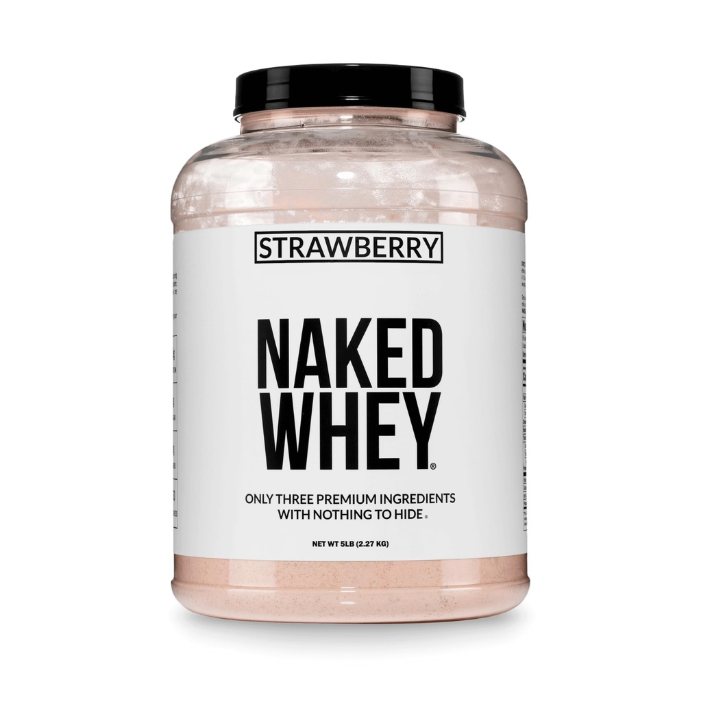 Naked jahodová srsť proteín - všetky prírodné trávy Fed Srvátkový proteín prášok + sušené jahody + kokosový cukor- 5lb hromadne, bez GMO, bez sóje, bez lepku. pomoc rast a zotavenie svalov - 61 porcií