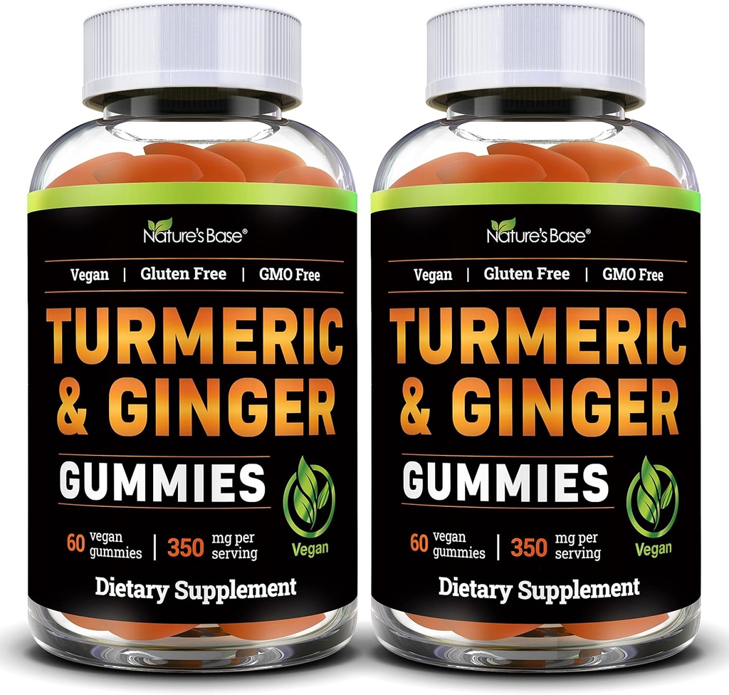 Prírodná základná kurkuma a zázvor Gumies pre dospelých (2 balenia) - Tumeric Curcumin doplnok k podpore Spoločné zdravie a imunitná podpora - 120 Vegan Gummies