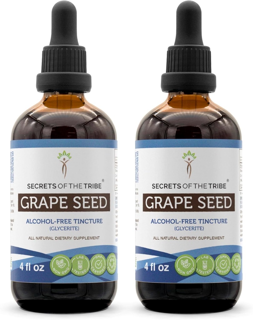 Secrets of the Tribe Grape Seed Tinction Alcool-Free Liquid Extract, Grape (Vitis Vinifera) Sused Seed (2x4 FL OZ)