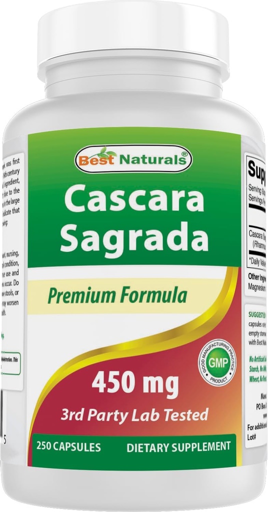 Najlepšie prírodné Cascara Sagrada 450 mg 250 Kapsule