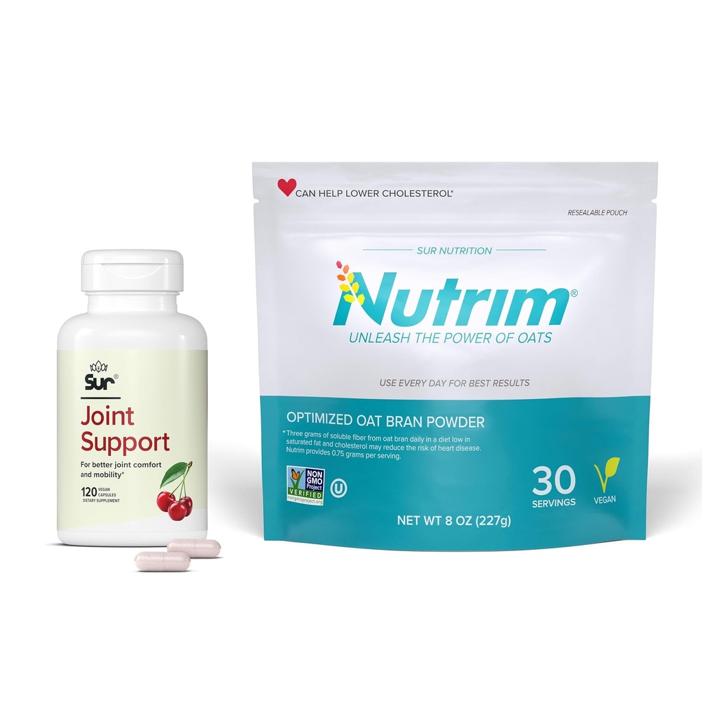 Sur Nutrim Oat Bran Powder s 750 mg Beta Glucanu na obsluhu Joint Support FruiteX- B Tart Cherry Kapsule Bundle
