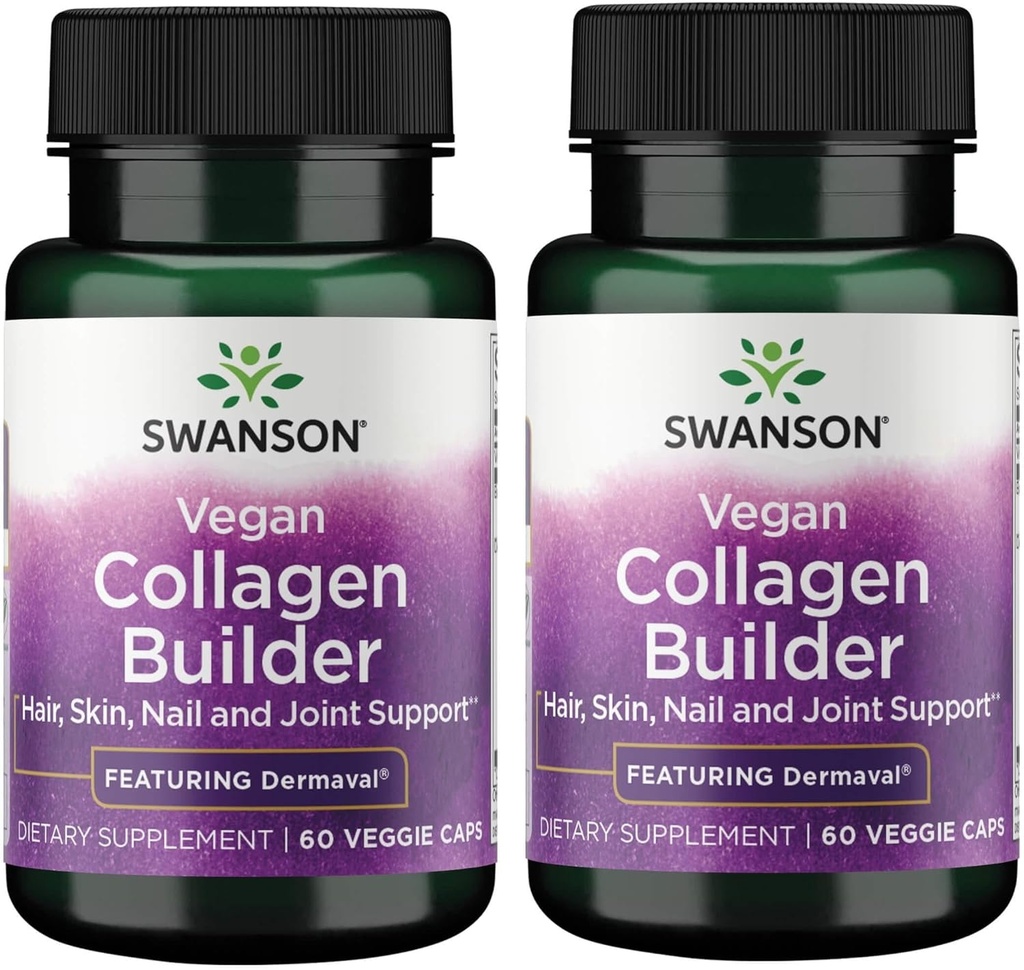 Swanson Vegan Collagen Builder - Featuring Dermaval - vlasy, koža, zdravie nechtov - 60 Veg Caps (2 balenie)