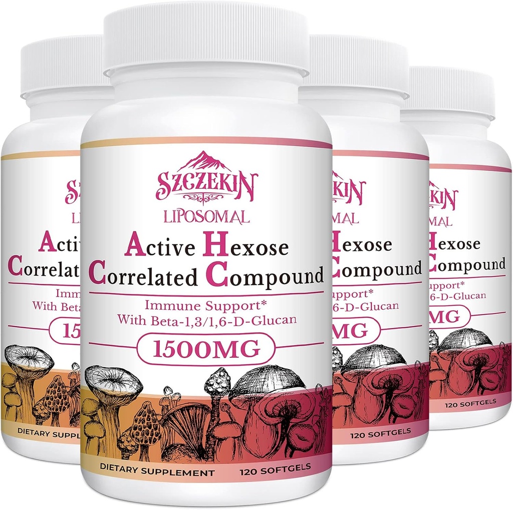 1500mg Lipozomálne Active Hexose Correlated Supplement, 480 Soft Gels Beta- Glucans with Natural Mushrom Extract, Immune System, Liver Function, Maintain T- Cell & Killer Cell Activity