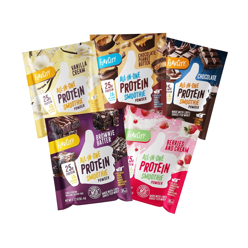 FlavCity All in one Protein Shake Powder Pakets - On the Go Meal Alternative + 25g Protein & 10g Collagen, Made with Organic Reishi & Cordyceps Huby - No Added Sugars, Odroda 10 Balenie