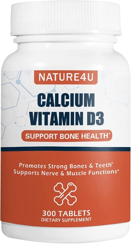 Vápnik 1000 mg s vitamínom D3, Bone Health Supplement for Adults, Support Muscel Nerve Health and Calcium Absorbtion, 300 tabliet