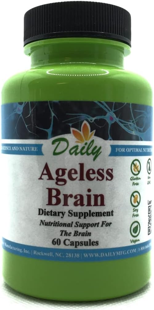 Daily Manufacturing Ageless BrainTM (metylfolát, B12, Resveratrol, lutein, Zeaxantin, Ashwagandha Extract, Curcumin, Astaxantin & Inulin)