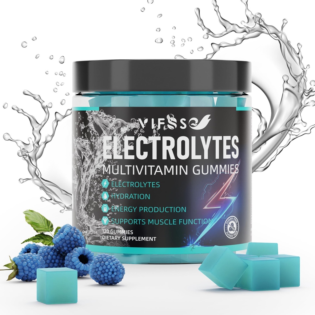Elektrolyty Gumies No Sugar, 120 Žuvacia Electrolyte Gummies so 6 Elektrolytami pre bežcov a Endurance Sports, Občerstvenie Modrá Malina, Hydratácia Electrolyte Chews, 1 balenie
