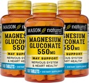 Mason Natural Magnézium Glukonát 550 mg, 300 Day Supply for Normal Healthy Heart and Nervisive System Support, 100 tabliet (Pack of 3)
