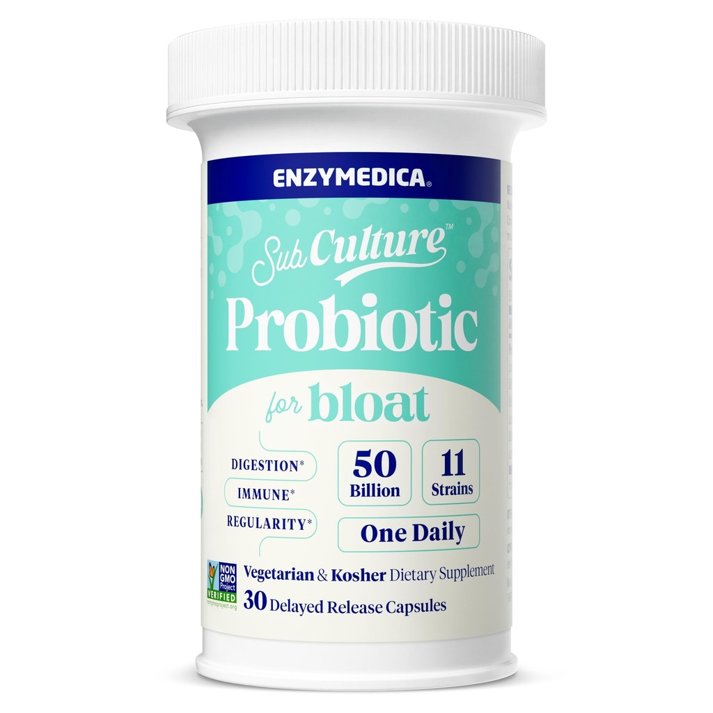 Enzymedica SubCulture Probiotiká pre plyn a Bloating, 50 miliárd CFU, podporuje imunitné a trávivé zdravie, pravidelnosť & Gut Flora, 30 počet