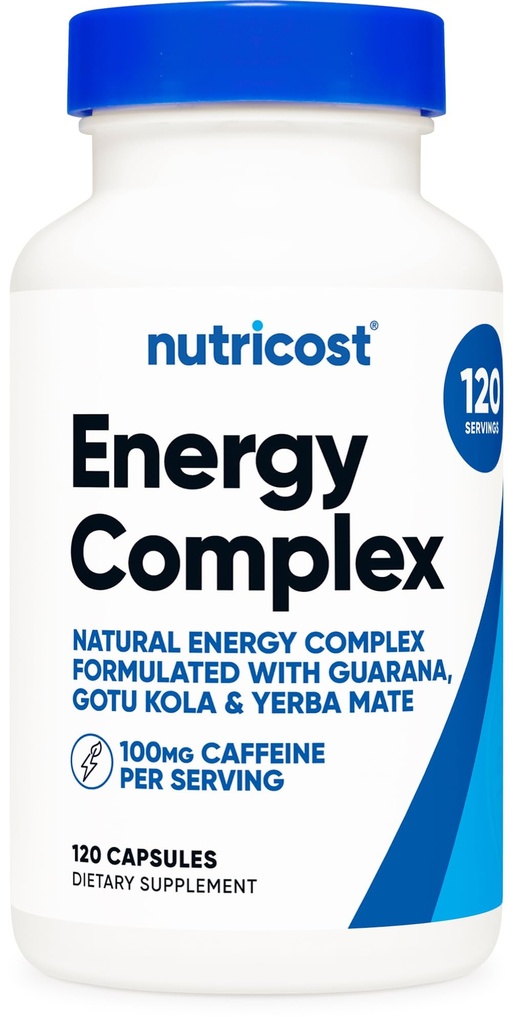 Nutricost Natural Energy Pills Complex 120 Kapsule, 100mg Kofeín - Bezlepkový - Non-GMO