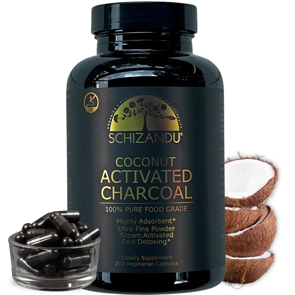 Schizandu Aktivované Coconut Charcoal Kapsule- podporuje zdravie - Vegan, Organic, Non-GMO, žiadne prídavné látky - X-Veľké fľaše 210 Počet