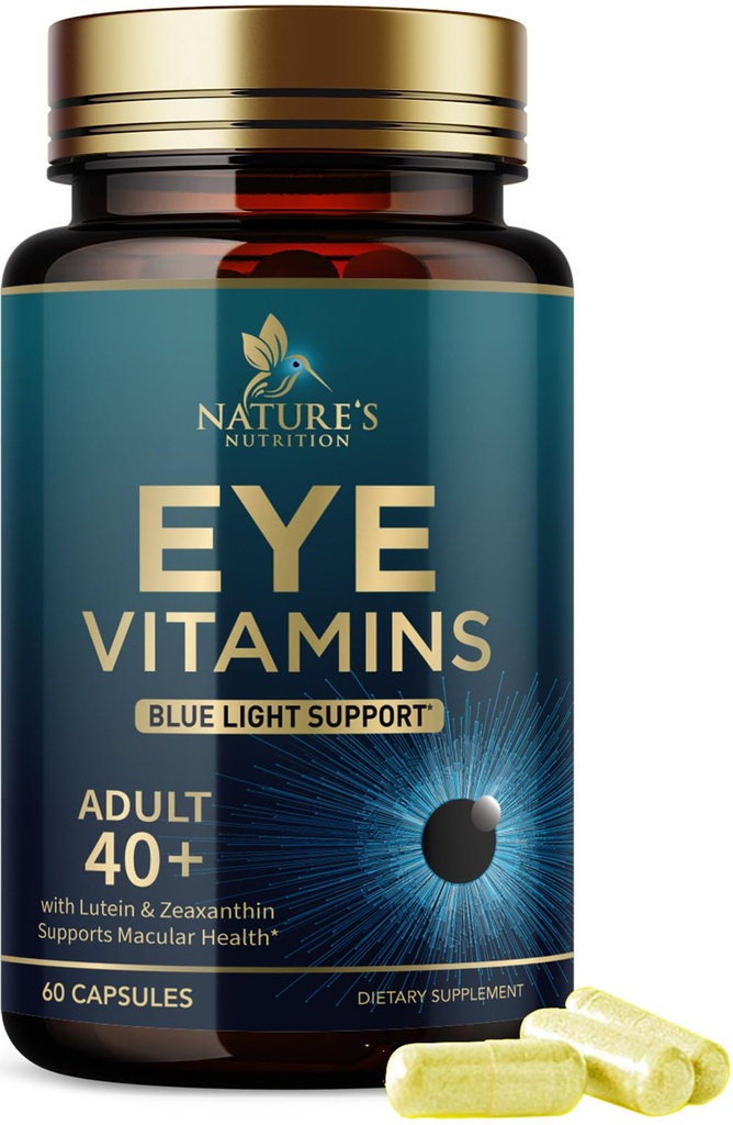 Očné vitamíny Supplement - Advanced Eye Care Vitamín s lutein, Zinok, Vitamíny C, E, Zeaxantín a minerály - Vision Multivitamín pre Macular Health & Suché oči, Vegan, Fľaša v USA - 60 Kapsule