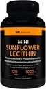 ML Naturals Mini slnečnica Lecithin 1000 mg 120 Softgels, ľahko prehltnúť, podporuje zdravie mozgu. NeGMO, NSF-Certifikované a cGMP-Compliant