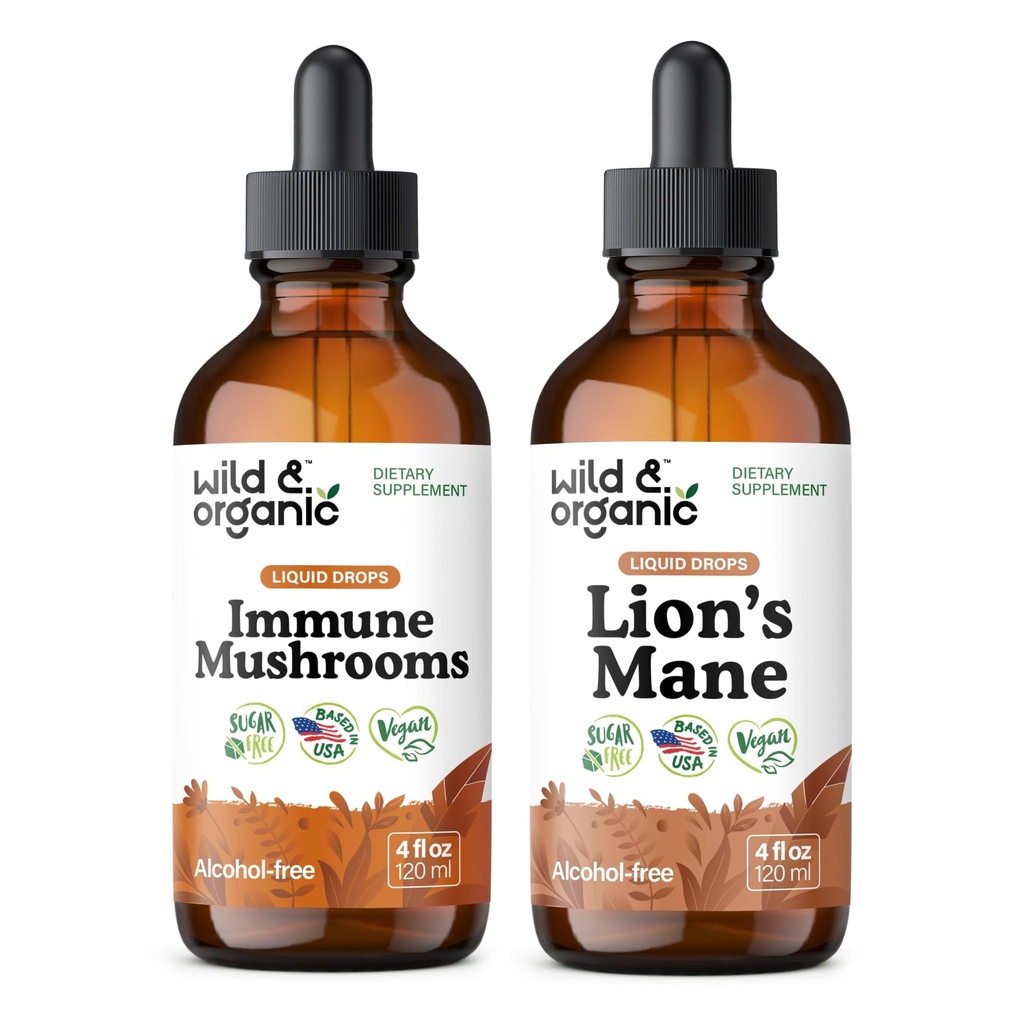 Wild & Organic Immune Mušroom Tincture 4 fl oz & Lion's Mane Tincture 4 fl oz