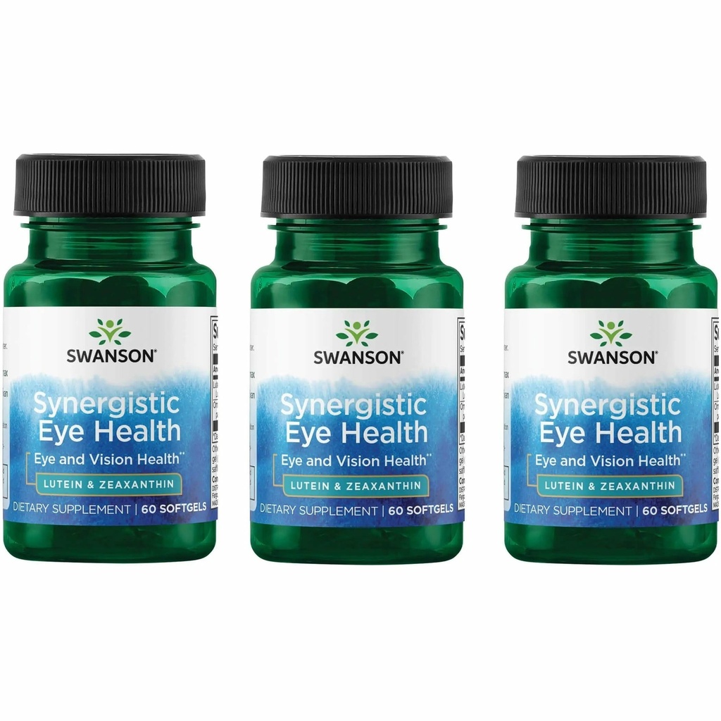 Swanson Lutein & Zeaxantin Synergistic Eye Health Vision Retina Macula Supplement (Lutein 20 mg & OmniXan Zeaxantin 2 mg) 60 Softgels Sgels (3 balenia)