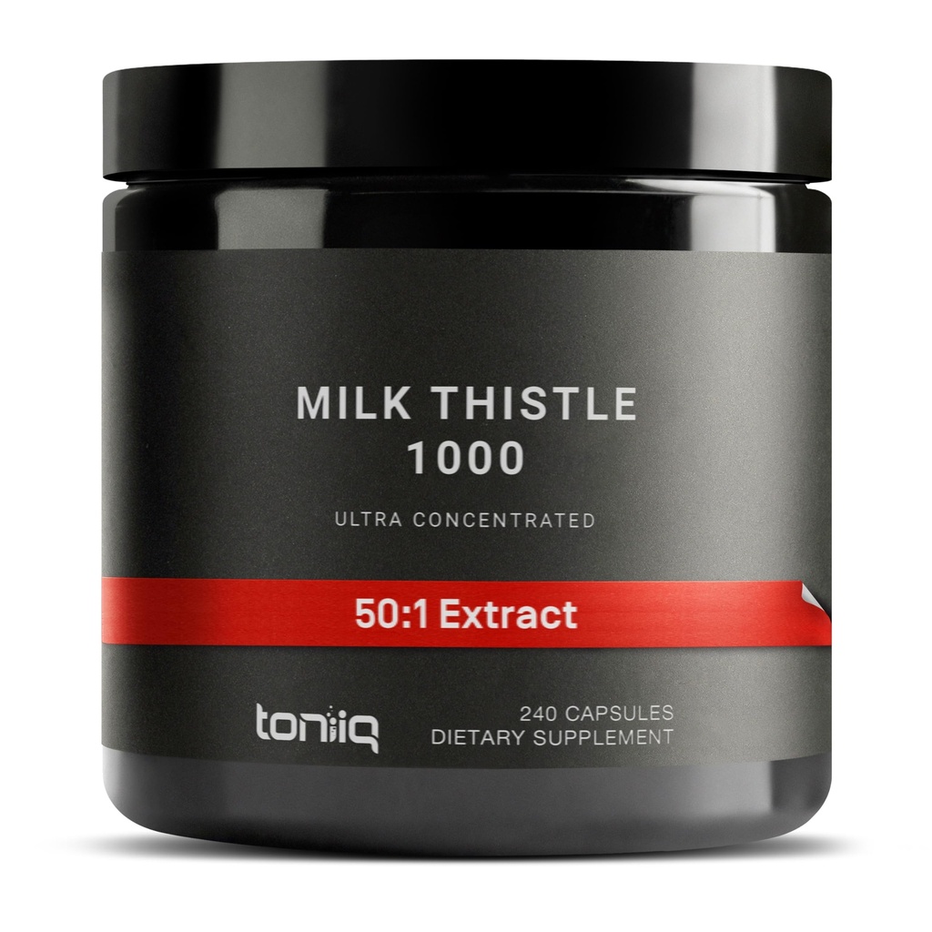 Toniiq Milk Thitle - Ultra vysoká potencie 50:1 extrakt s 80% Silymarin - vysoko koncentrované - Tretej-Party Lab testované - 240 Kapsule