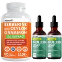 21-in-1 Berberine Supplement with Ceylonic chromium, Bitter Melon and Green Tea Extract (120 ct) & 5-in-1 Mullein Drops for Lungs and Respiratory Lung Health & Bronchial Support (60 Servings)