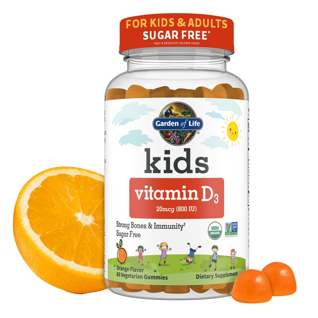 Záhrada života Deti Organické Vitamín D3 Gumičky s 800 IU (100% Daily Value) pre silné kosti, zuby, mozog a Immuntion 