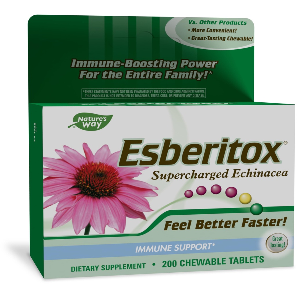 ESBERITOX Supercharged Echinacea – Immune Support – Herbal Supplements - Wild Indigo Root - Purple Coneflower – Made in Germany – 200 Tablets