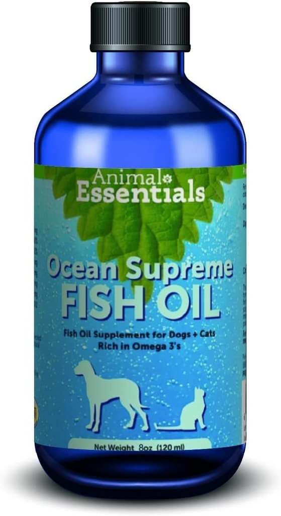 Živočíšne Essentials Ocean Supreme Fish Oil for Psi & Mačky - Bohaté na Omega 3, Skin and Coat Health, Fish Oil Liquid Supplement, Human Grade Herbs - 8 Oz
