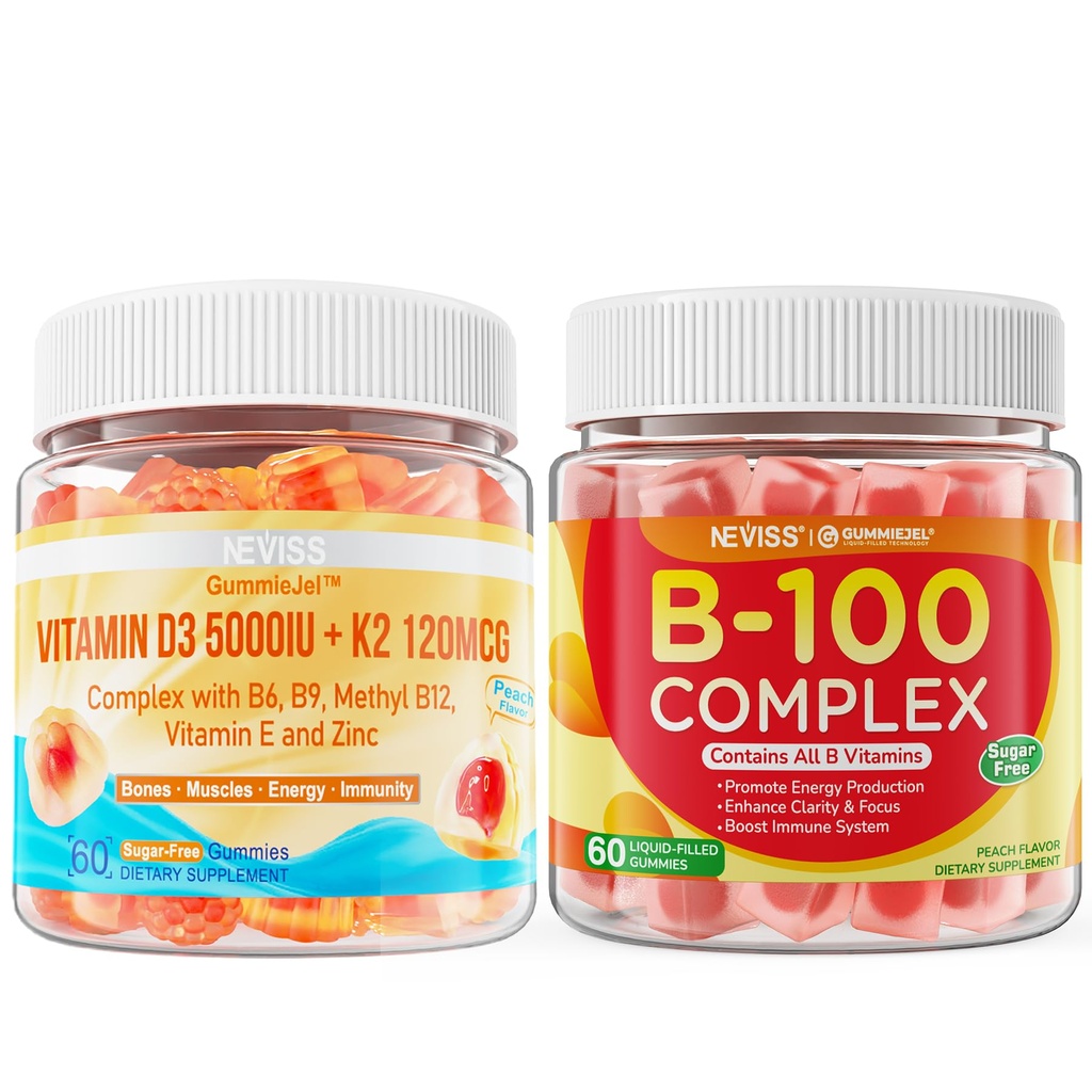NEVISS Vitamín D3 K2 Gumičky + vitamín B100 komplex