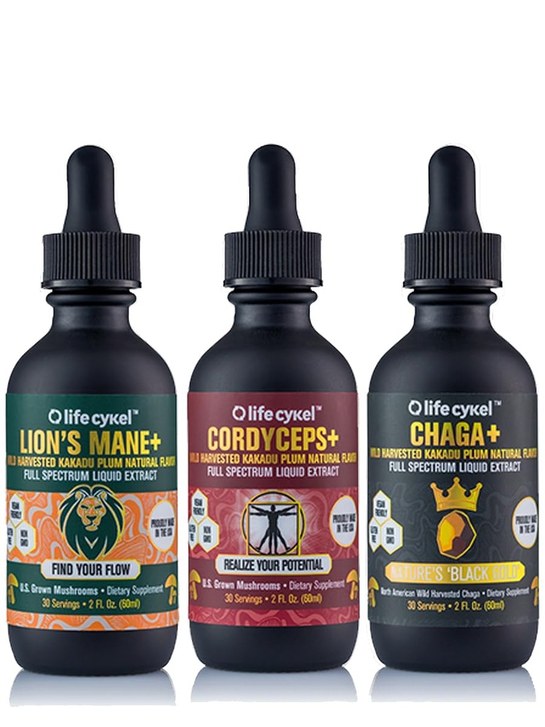 Život Cykel Tu je To Pack - Chaga, Lion's Mane & Cordyceps Mushrom Extract - Full-Spectrum Mushrom Tinture for Energy, Mental Clarity & Immune Support - Vegan, Non-GMO- 2Fl/Oz Per Bottle