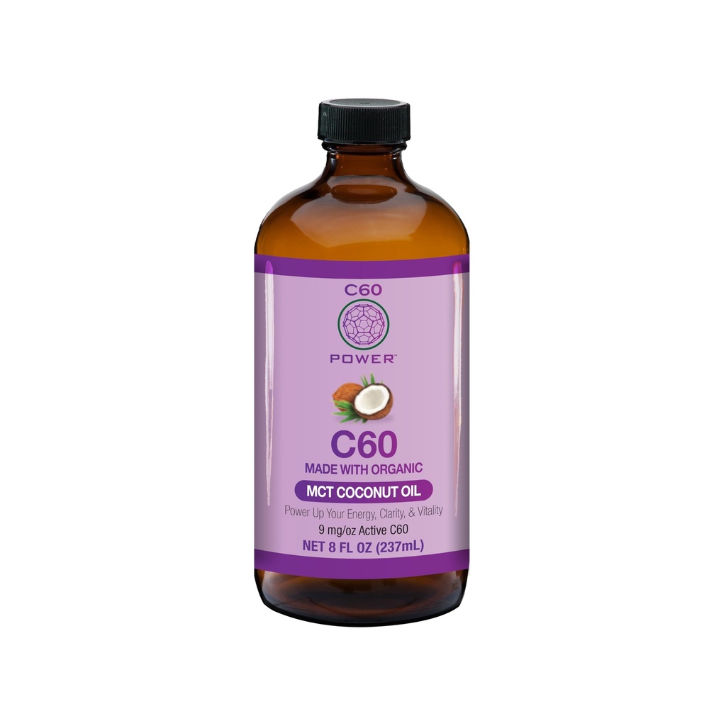 C60 Power - MCT 8-oz.- Organický MCT Kokosový olej, 8 Fl Oz, 99,99% Pure Carbon Fullerenes, Lift Oxidative Burden, Optimalizácia mitochondriálnej funkcie