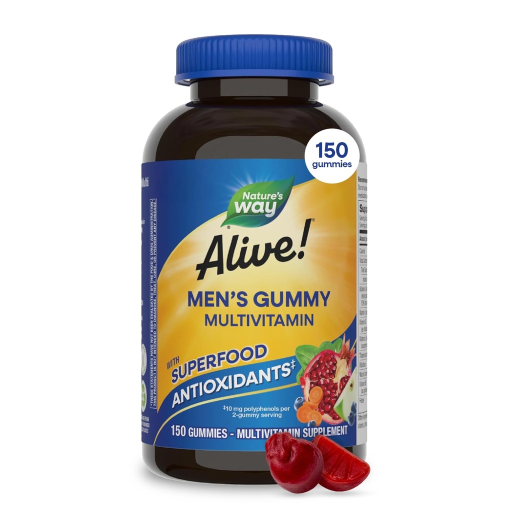 Príroda žije! Pánske multivitamínové guličky, podporuje energetický metabolizmus*, svalovú funkciu*, superpotravinárske antioxidanty(1), B-vitamíny, vegetariánska, ovocná ochutená, 150 guličiek (Backaging May Vary)