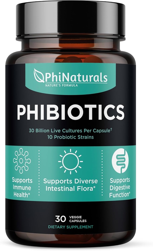 PhiNaturals High Potency Probiotiká 10 kmeňov 30 miliárd CFUs [30 vegánskych kapsúl] od Ženy a muži Digestive Gut Health - Lactobacillus Acidophilus Salivarius Rhamnosus Bifidobacterium Probioticos